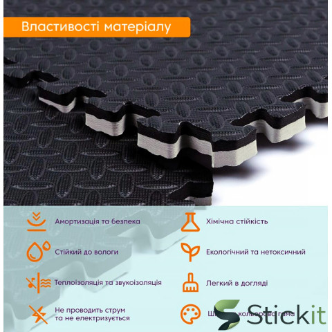 Напольное двустороннее покрытие GREY та BLACK 60*60cm*2cm   Stickit | 1843