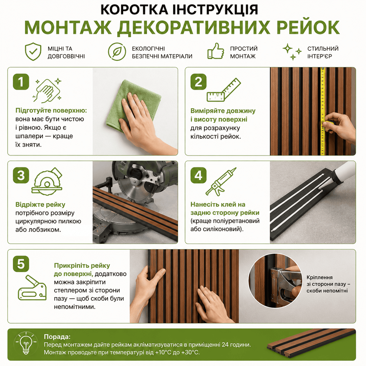 інстукція використання декоративних рейок
